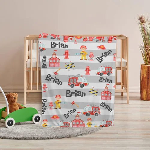 Miniatura 6 de Manta de bombero, mantas de bebé de camión de bomberos, mantas de bebé personalizadas para niños, mantas de bebé personalizadas con nombre, manta