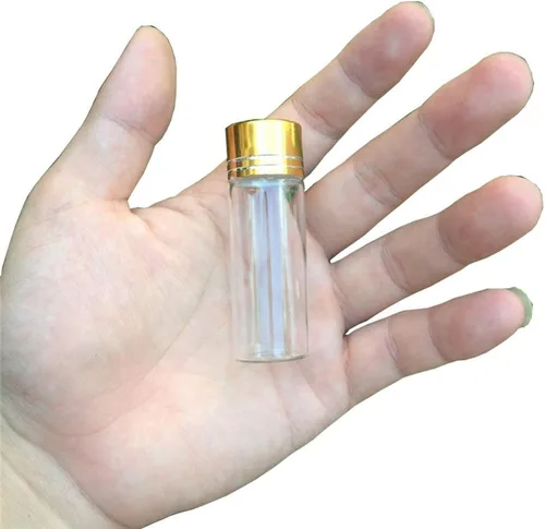 Miniatura 5 de 24 botellas de cristal de 0.3 onzas líquidas con tapas de rosca de aluminio dorado, aceite esencial vacío, azafrán, píldora, polvo, frascos