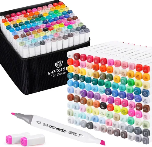 SAVZJSD Marcadores de alcohol de 120 colores, marcadores artísticos a base de alcohol de doble punta para artistas y adultos para colorear, pintar