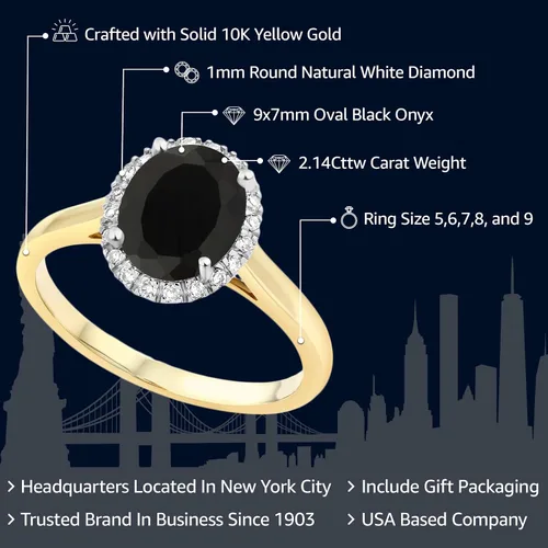 Miniatura 29 de Gem Stone King Anillo de compromiso ovalado de oro amarillo de 10 quilates con piedra natal y halo de diamantes Ovalado de 0.354 x 0.276 in