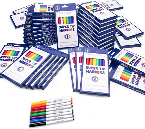 Color Swell Paquete de 36 marcadores lavables a granel de 8 colores vibrantes cada una (288 marcadores de súper punta en total) para aulas, fiestas,
