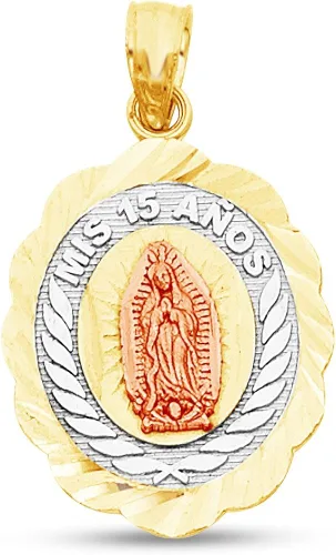 Sonia Jewels Colgante de 14 quilates con dije de 3 colores dorados de corte de diamante dulce 15 Quincea_era Mis 15 años de Nuestra Señora de