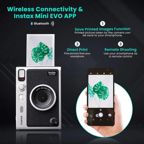 Miniatura 9 de Fujifilm Paquete de cámara híbrida Instant Mini EVO con 20 hojas de película instantánea + tarjeta de memoria de 32 GB + funda de transporte +