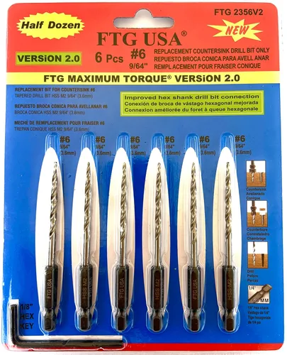 Miniatura 21 de FTG USA Juego de brocas avellanadoras cónicas – 16 piezas de repuesto para brocas avellanadoras #4 (7/64 pulgadas), #6 (9/64 pulgadas), #8