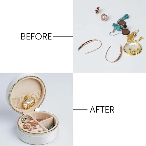 Miniatura 6 de Joyero pequeño de terciopelo de felpa, organizador de almacenamiento de collares, anillos, mini joyero, organizador de viaje para mujeres y niñas