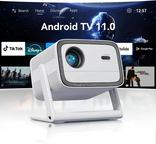 Wanbo Vali 1 Proyector inteligente, Android TV, control por voz, 900 ANSI, Full HD nativo 1080P, Keystone de enfoque automático, soporte de 200°,