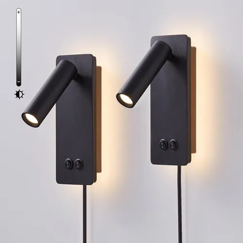 Miniatura 9 de Luces LED de pared de lectura para dormitorio, lámpara de pared nocturna con luz de fondo, apliques de pared ajustables con cable enchufable, Blanco