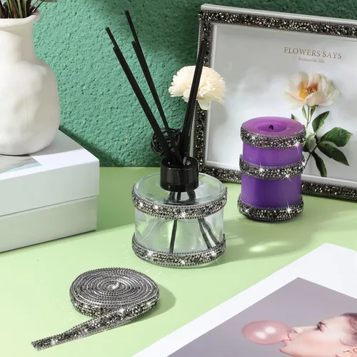 Miniatura 6 de Hicarer 3 yardas de cintas de diamantes de imitación de resina para boda, cinta autoadhesiva de diamantes de cristal, rollo de cinta de resina