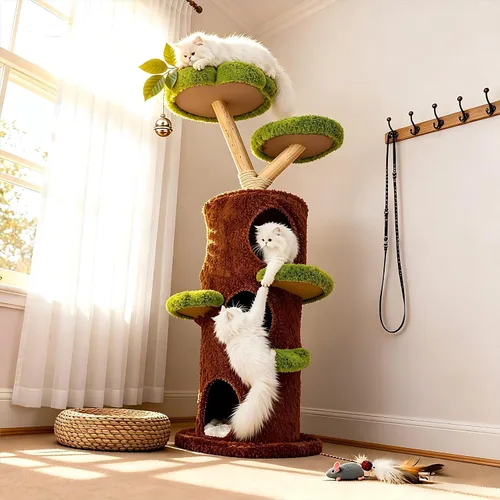 Miniatura 2 de Torre moderna para gatos: árbol para gatos grandes de 58 pulgadas de alto con varios condominios – Casa de árbol de madera para interiores