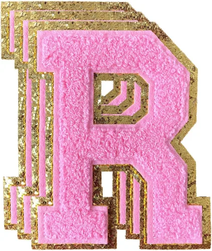 Miniatura 142 de 3 parches de números de chenilla negra, tamaño grande de 4-1/2" parches de números para planchar, parches universitarios para ropa, 8" Borde oro rosa