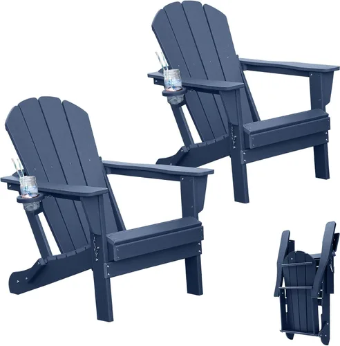 Miniatura 15 de Juego de 2 sillas Adirondack plegables de madera, sillas de madera para jardín al aire libre, silla de patio de madera de cedro maciza para jardín