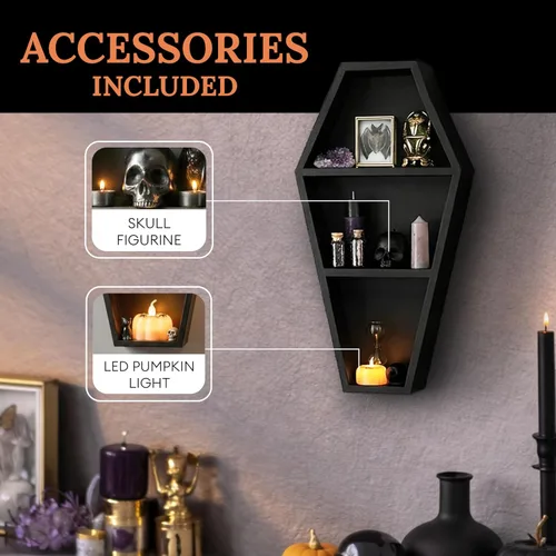 Miniatura 5 de MANNY'S MYSTERIOUS ODDITIES Estante y caja de regalo de ataúd con juego de accesorios espeluznantes, pequeña y bonita caja gótica de Halloween de 14