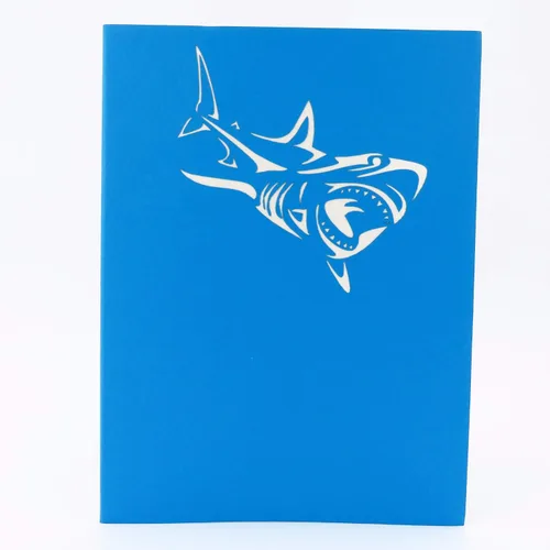Miniatura 7 de Tarjeta desplegable de tiburón blanco, tarjeta de felicitación emergente 3D – Tarjeta desplegable de cumpleaños en el océano, felicitaciones