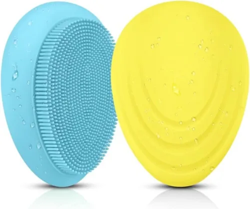 Cepillo de masaje suave de silicona para limpieza facial, masajeador facial y estuche de almacenamiento, amarillo y azul