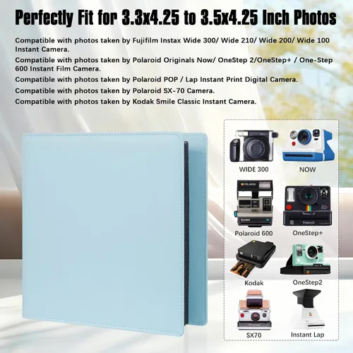 Miniatura 8 de Álbum de fotos de 192 bolsillos para cámara Fujifilm Instax Wide 300, álbum de fotos Polaroid 600, álbumes para cámara de película instantánea Azul