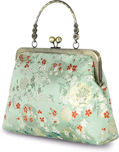 Miniatura 148 de Bolso floral con asa superior, bolso de noche Kiss Lock para mujer, bolso vintage