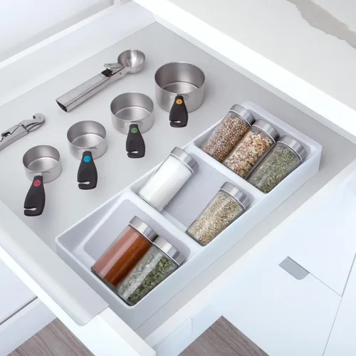 Miniatura 2 de Smart Design Cajón de plástico para especias de 3 secciones, forro y pies antideslizantes, sin BPA, tarros de condimentos, almacenamiento