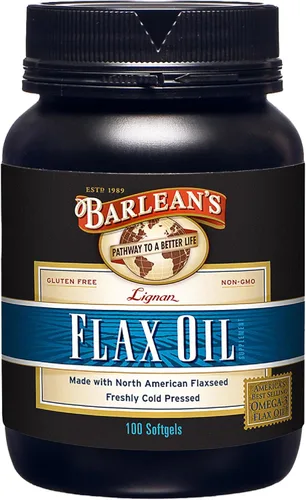 Barlean's Suplementos de Aceite de Linaza Lignan Omega 3 6 9, Cápsulas Blandas de Semilla de Lino Prensadas en Frío con 1550 mg de Ácidos Grasos