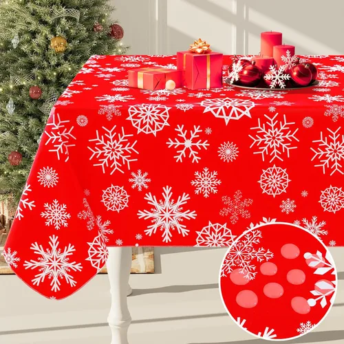 Miniatura 60 de Smiry Mantel redondo de plástico para mesa, mantel de vinilo impermeable con parte trasera de franela para mesas redondas, lavable y a prueba