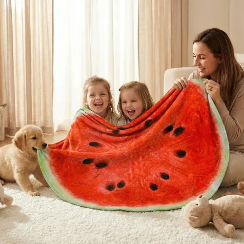 Miniatura 2 de Vessia - Manta con estampado de sandía, 152 cm, manta redonda graciosa y realista de comida para adultos y niños, manta de 300GSM con diseño