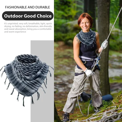 Miniatura 2 de 3 piezas de turbante Shemagh Keffiyeh bufanda turbante árabe, turbante a cuadros con flecos, bufanda táctica para acampar al aire libre, accesorio