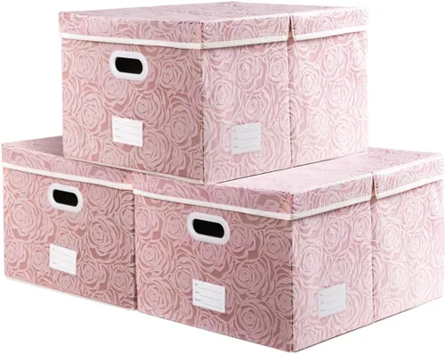 Miniatura 19 de PRANDOM Caja de almacenamiento plegable más grande con tapa [1 unidad] Contenedor Cesta Organizadora Cubo de Almacenamiento Decorativo de Tela