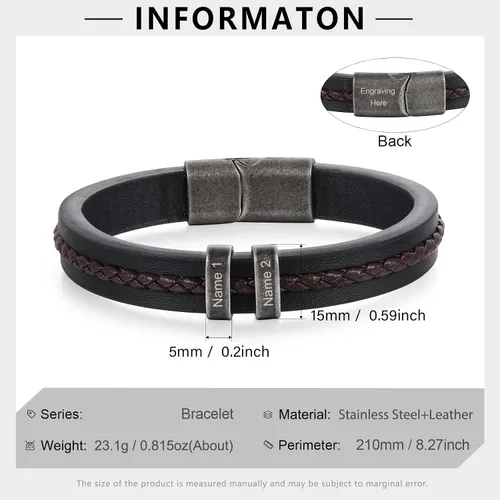 Miniatura 2 de Pulseras personalizadas con nombre para hombre, pulsera de cuero para hombre con 2-5 nombres de niños, regalos personalizados para papá, esposo, hijo