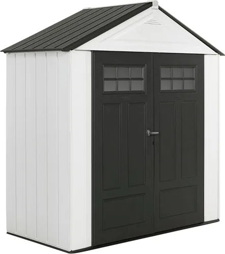Miniatura 15 de Rubbermaid - Cobertizo grande vertical de resina para exteriores con piso (6.2 x 4.6 pies), resistente a la intemperie, beige/marrón, para organizar