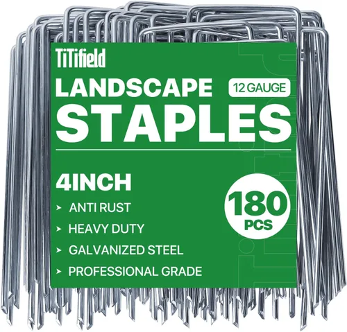 Paquete de 180 grapas para paisajismo galvanizadas de 4 pulgadas, estacas de jardín antioxidantes, clavijas para paisajismo para tela barrera contra