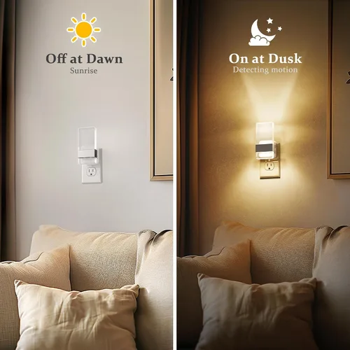 Miniatura 3 de JandCase Luces nocturnas enchufables a la pared, sensor de atardecer a amanecer, LED blanco suave de 3000 K, diseño acrílico, brillo ajustable de 0