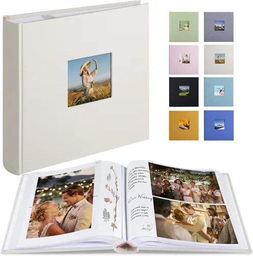 1DOT2 Álbum de fotos con espacio de escritura, 50 páginas, fotos de 4 x 6 pulgadas, capacidad para 200 o 5 x 7 pulgadas, tapa de lino, álbumes de