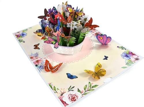 Miniatura 6 de Teabug Cards Cesta de coloridas mariposas emergentes, tarjeta de cumpleaños, tarjeta del día de la madre, tarjeta de recuperación, tarjeta