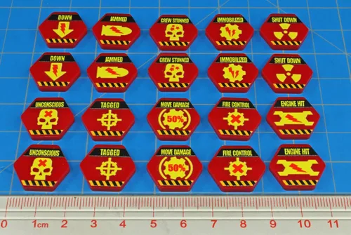 Miniatura 3 de LITKO Juego de fichas de efectos de daño Mecha Compatible con BattleTech Fichas hexagonales rojas (efectos de daño)