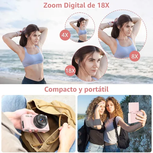Miniatura 4 de Cámara digital para fotografía, cámara de vlogging 4K para YouTube de 3 pulgadas, pantalla abatible de 180°, zoom digital de 18X, cámaras compactas