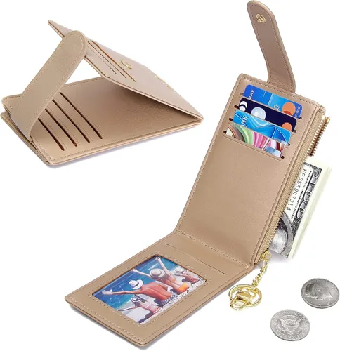 Miniatura 3 de Badiya Tarjetero para mujeres con RFID, carteras delgadas, plegables, tarjetero multifuncional, monedero