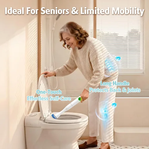 Miniatura 6 de AIR U+ Cepillo de inodoro eléctrico manos libres para personas mayores y hogares ocupados, no se dobla, limpia sin esfuerzo con cabezales