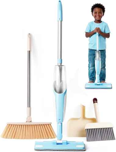 Miniatura 8 de Juego de juguetes de limpieza para niños, mini trapeador de aerosol rosa, juguetes Montessori, herramienta de limpieza para niños pequeños