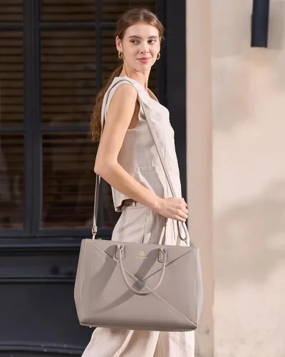 Miniatura 3 de LOVEVOOK Bolsa de mano para laptop para mujeres con gran portavasos, de 15.6 pulgadas, de cuero PU, bolsa de trabajo, bolsa de mano para maestra