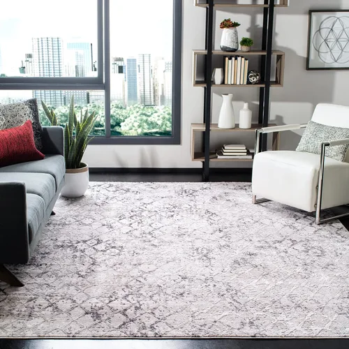 Miniatura 24 de SAFAVIEH Amelia Collection - Alfombra decorativa de 2 pies 2 pulgadas x 4 pies, gris y azul marino, diseño moderno enrejado envejecido, no desprende
