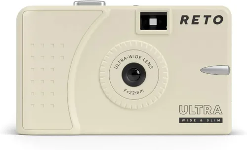 RETO Ultra amplia y delgada de 35mm cámara de película reutilizable para luz natural - Lente ancha de 22mm, sin enfoque, ligera, fácil de usar Crema