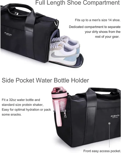 Miniatura 4 de Bolsa de gimnasio para mujer con compartimento para zapatos y bolsillo para artículos húmedos, bolsa de lona para viajes, deportes, fitness