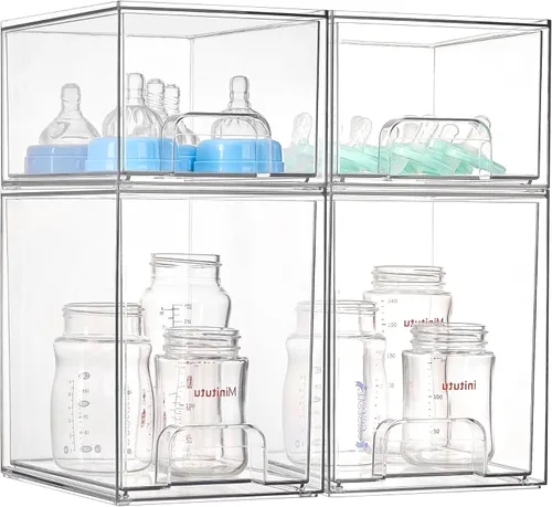 Miniatura 8 de Vtopmart Juego de 3 cajones de almacenamiento apilables, organizadores de plástico transparente para maquillaje, cosméticos, suministros de belleza