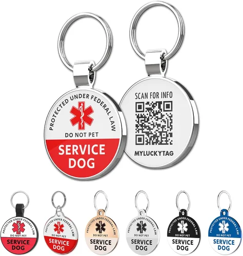 MYLUCKYTAG Etiqueta de identificación de animal de servicio con código QR | Perfil en línea y correo electrónico de alerta de ubicación | para