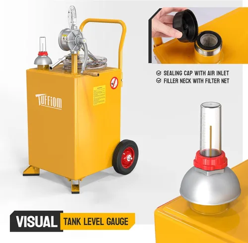 Miniatura 5 de TUFFIOM Carrito de combustible de 20 galones con ruedas y bomba de sifón manual, tanque de almacenamiento de transferencia de combustible diésel