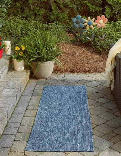 Miniatura 2 de Unique Loom Collection Alfombra de Área Plana Casual de Transición Sólida Jaspeada para Interiores/Exteriores (Pasillo 2' x 6' 1", Azul/Azul Marino)
