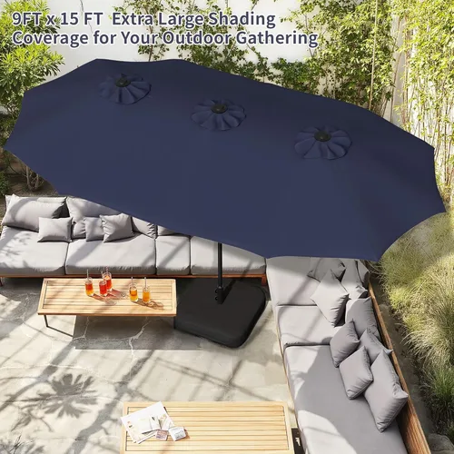 Miniatura 3 de Shintenchi Sombrilla de patio grande de 16 pies con base, sombrilla rectangular de doble cara para exteriores, sombrilla de mercado con manivela