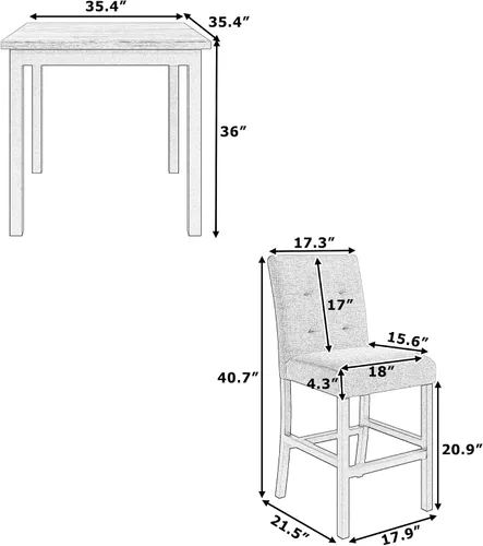 Miniatura 3 de Elegante juego de mesa de comedor, juego de comedor cuadrado de 5 piezas con altura de mostrador con 4 sillas tapizadas de respaldo alto, diseño