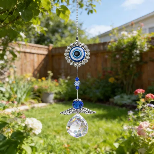 Miniatura 14 de Adorno colgante de ojo maligno azul de 4.5 pulgadas con cuentas de cristal - Amuleto de buena suerte, decoración para el hogar, oficina, coche
