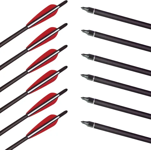 Miniatura 7 de 20 Inch Carbon Crossbow Bolts 12 Pack and 12 Pack Hunting Broadheads kit, Carbon Crossbow Arrows for Hunting and Outdoor Practice (Red)