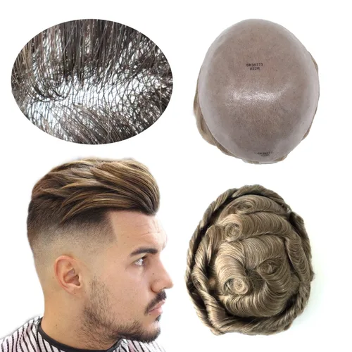 Miniatura 7 de HAIR NATURE Cabello humano Toupee para hombre, sistemas de reemplazo de cabello para hombres, 0.005 in polivinílico anudado festoneado frontal #3